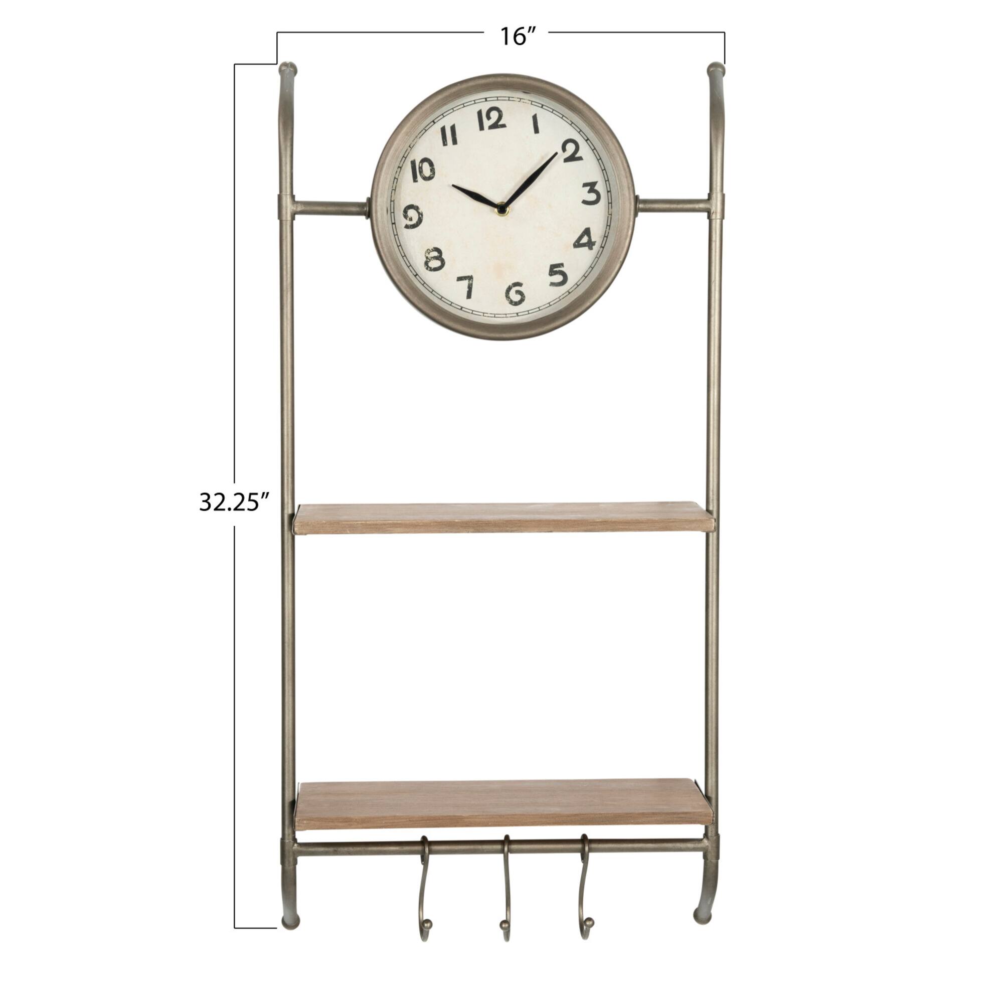 Hello Honey® Gold Wall Clock with 2 Shelves & 3 Hooks